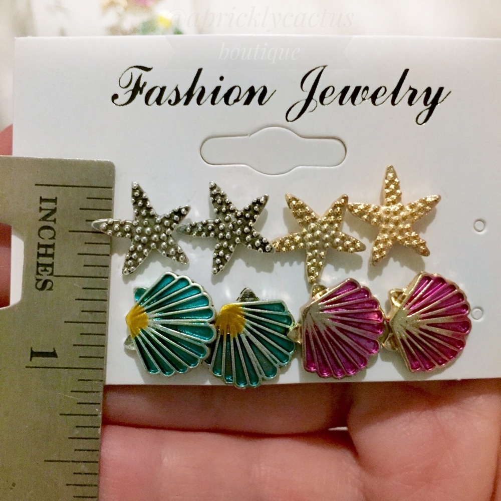 4pk Summer Beach Shell Starfish Earring Set New - Picture 5 of 5